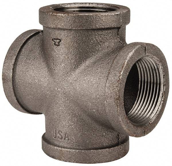 Made in USA - Size 1-1/4", Class 150, Malleable Iron Black Pipe Cross - 150 psi, Threaded End Connection - Top Tool & Supply