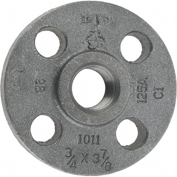 Made in USA - 3/4" Pipe, 3-7/8" OD, 5/8" Hub Length, Iron Threaded Pipe Flange - 1-3/4" Across Bolt Hole Centers, 3/4" Bolt Hole, 175 psi, Class 125 - Top Tool & Supply