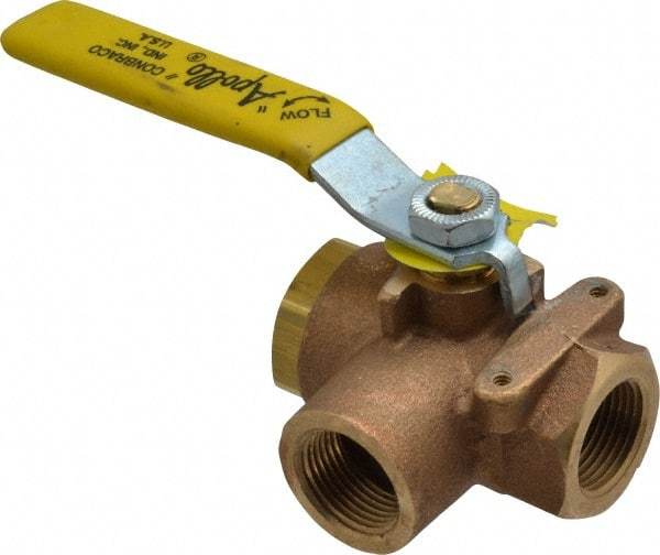 Apollo - 3/4" Pipe, Standard Port, Bronze Standard Ball Valve - Three Way, FNPT x FNPT x FNPT Ends, Lever Handle, 400 WOG - Top Tool & Supply