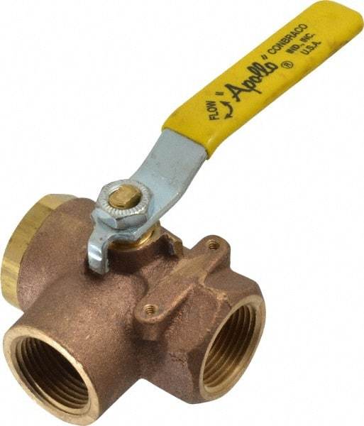 Apollo - 1" Pipe, Large Port, Bronze Standard Ball Valve - Three Way, FNPT x FNPT x FNPT Ends, Lever Handle, 400 WOG - Top Tool & Supply