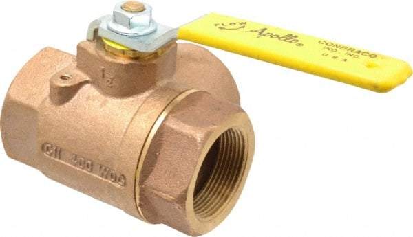 Apollo - 1-1/2" Pipe, Large Port, Bronze Standard Ball Valve - Three Way, FNPT x FNPT x FNPT Ends, Lever Handle, 400 WOG - Top Tool & Supply