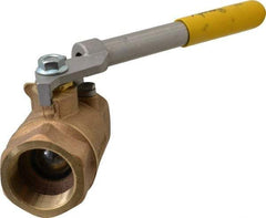 Apollo - 1-1/2" Pipe, Bronze Standard Ball Valve - 2 Piece, Inline - One Way Flow, FNPT x FNPT Ends, Deadman Lever (Spring Return to Close) Handle, 600 WOG, 150 WSP - Top Tool & Supply