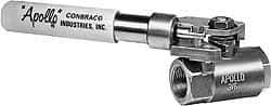 Apollo - 1-1/2" Pipe, Stainless Steel Standard Ball Valve - 2 Piece, Inline - One Way Flow, FNPT x FNPT Ends, Deadman Lever (Spring Return to Close) Handle, 1,500 WOG, 150 WSP - Top Tool & Supply