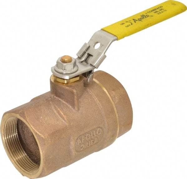 Apollo - 2" Pipe, Bronze Standard Ball Valve - 2 Piece, Inline - One Way Flow, FNPT x FNPT Ends, Locking Lever Handle, 600 WOG - Top Tool & Supply