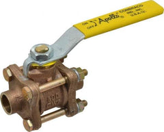 Apollo - 1/2" Pipe, Full Port, Bronze Standard Ball Valve - 3 Piece, Inline - One Way Flow, Soldered x Soldered Ends, Lever Handle, 600 WOG, 150 WSP - Top Tool & Supply