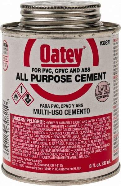 Oatey - 8 oz All-Purpose Medium Bodied Cement - Clear, Use with ABS, PVC & CPVC up to 6" Diam - Top Tool & Supply