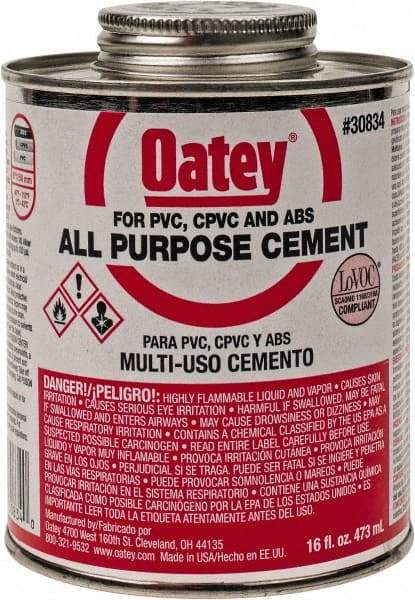 Oatey - 16 oz All-Purpose Medium Bodied Cement - Clear, Use with ABS, PVC & CPVC up to 6" Diam - Top Tool & Supply