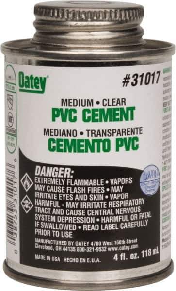 Oatey - 4 oz Medium Bodied Cement - Clear, Use with PVC up to 6" Diam - Top Tool & Supply