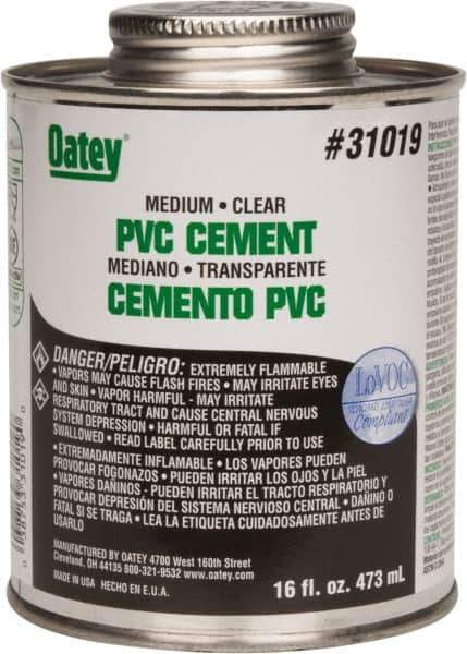 Oatey - 16 oz Medium Bodied Cement - Clear, Use with PVC up to 6" Diam - Top Tool & Supply