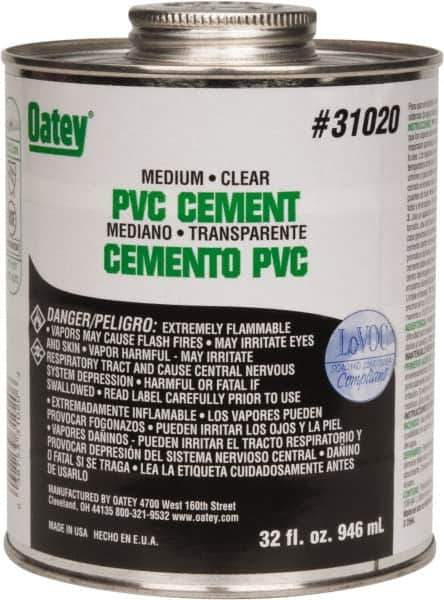 Oatey - 32 oz Medium Bodied Cement - Clear, Use with PVC up to 6" Diam - Top Tool & Supply