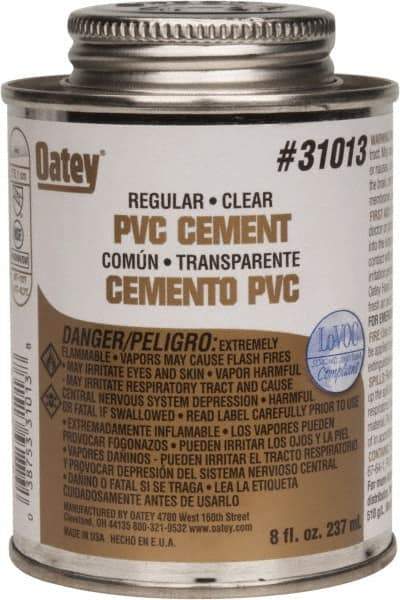 Oatey - 8 oz Regular Bodied Cement - Clear, Use with Schedule 40 PVC up to 4" Diam & Schedule 80 PVC up to 2" Diam - Top Tool & Supply