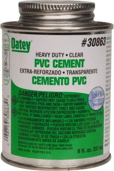 Oatey - 8 oz Heavy Duty Cement - Clear, Use with PVC up to 12" Diam - Top Tool & Supply