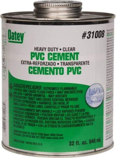 Oatey - 32 oz Heavy Duty Cement - Clear, Use with PVC up to 12" Diam - Top Tool & Supply