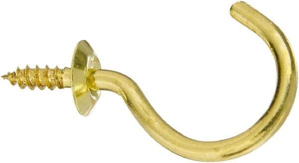 National Mfg. - 15 Lb Capacity, 1.51" Projection, Solid Brass All Purpose Hook - 0.44" Thread Length, 1-1/2" OAL, 0.15" Wire Diam - Top Tool & Supply