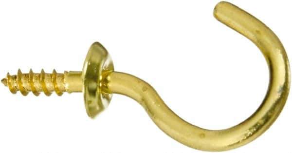 National Mfg. - 10 Lb Capacity, 1.01" Projection, Solid Brass All Purpose Hook - 0.39" Thread Length, 1" OAL, 0.12" Wire Diam - Top Tool & Supply