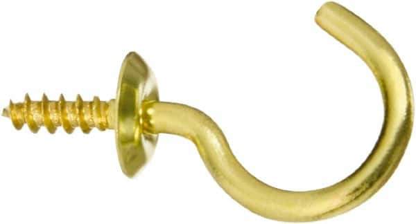 National Mfg. - 10 Lb Capacity, 0.87" Projection, Solid Brass All Purpose Hook - 0.35" Thread Length, 0.88" OAL, 0.1" Wire Diam - Top Tool & Supply