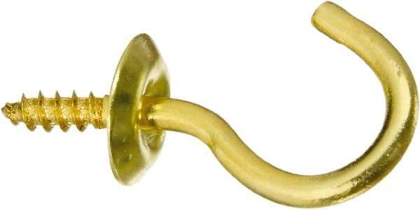 National Mfg. - 10 Lb Capacity, 0.76" Projection, Solid Brass All Purpose Hook - 0.3" Thread Length, 3/4" OAL, 0.09" Wire Diam - Top Tool & Supply