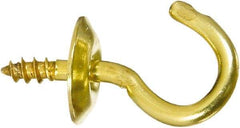 National Mfg. - 5 Lb Capacity, 1/2" Projection, Solid Brass All Purpose Hook - 0.2" Thread Length, 1/2" OAL, 0.07" Wire Diam - Top Tool & Supply