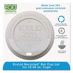 ECO PRODUCTS - EcoLid 25% Recy Content Hot Cup Lid, White, F/10-20 oz, 100/PK, 10 PK/CT - Top Tool & Supply