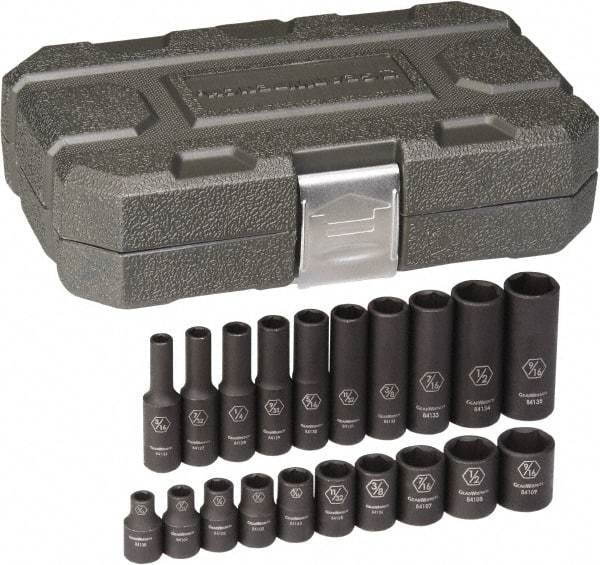 GearWrench - 20 Piece 1/4" Drive Black Finish Deep Well Impact Socket Set - 6 Points, 3/16" to 9/16" Range, Inch Measurement Standard - Top Tool & Supply