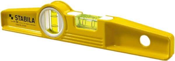 Stabila - 10" Long 2 Vial Torpedo Level - Die Cast, Yellow, 1 Plumb & 1 Level Vial - Top Tool & Supply