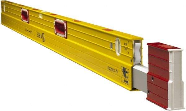 Stabila - Magnetic 84 to 144" Long 3 Vial Expandable Level - Aluminum, Yellow, 2 Plumb & 1 Level Vials - Top Tool & Supply