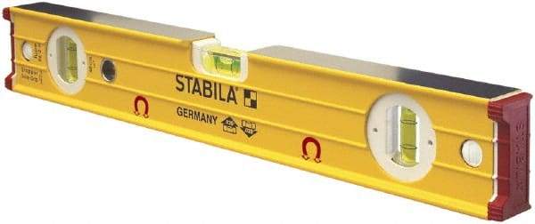 Stabila - Magnetic 16" Long 3 Vial Box Beam Level - Aluminum, Yellow, 2 Plumb & 1 Level Vials - Top Tool & Supply