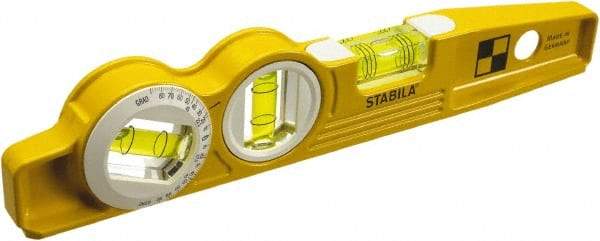 Stabila - Magnetic 10" Long 3 Vial Torpedo Level - Die Cast, Yellow, 1 Plumb, 1 Level & 1 360° Vials - Top Tool & Supply