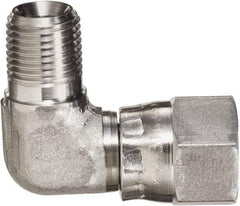 Made in USA - 5/8" Tube OD, 37° Stainless Steel Flared Tube Male Elbow - 7/8-14 NPT, Female Flare x MNPT Ends - Top Tool & Supply