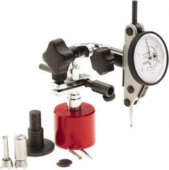 SPI - 9 Piece, 0" to 0.06" Measuring Range, 1-1/2" Dial Diam, 0-15-0 Dial Reading, White Dial Test Indicator Kit - 0.0012" Accuracy, 0.86" Contact Point Length, 0.079" Ball Diam, 0.0005" Dial Graduation - Top Tool & Supply