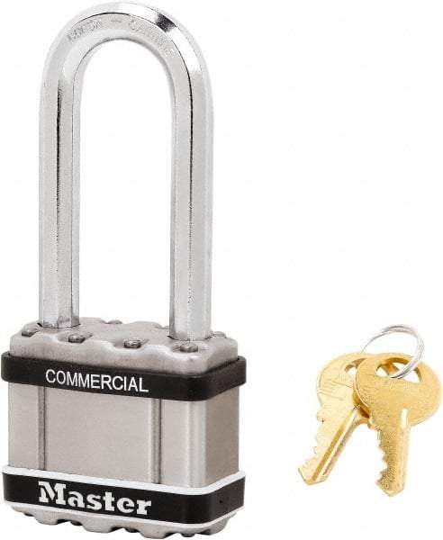 Master Lock - 2-1/2" Shackle Clearance, Keyed Alike Padlock - 3/8" Shackle Diam, Laminated Steel - Top Tool & Supply