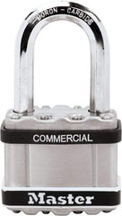 Master Lock - 2-1/2" Shackle Clearance, Keyed Different Padlock - 3/8" Shackle Diam, Laminated Steel - Top Tool & Supply