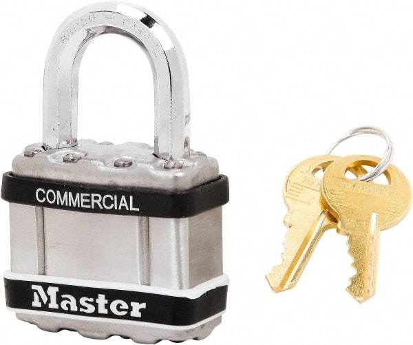 Master Lock - 1" Shackle Clearance, Keyed Alike Padlock - 5/16" Shackle Diam, Laminated Steel - Top Tool & Supply