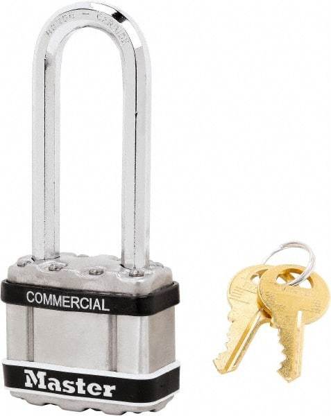 Master Lock - 2-1/2" Shackle Clearance, Keyed Alike Padlock - 5/16" Shackle Diam, Laminated Steel - Top Tool & Supply