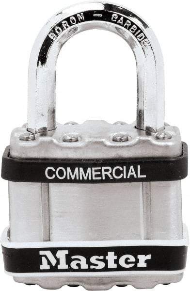 Master Lock - 1" Shackle Clearance, Keyed Different Padlock - 5/16" Shackle Diam, Laminated Steel - Top Tool & Supply