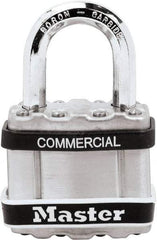 Master Lock - 1" Shackle Clearance, Keyed Different Padlock - 5/16" Shackle Diam, Laminated Steel - Top Tool & Supply