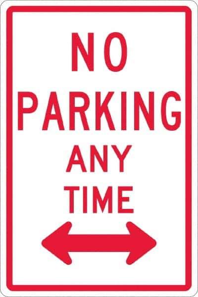 NMC - "No Parking Anytime", "Double Arrow", 12" Wide x 18" High, Aluminum No Parking & Tow Away Signs - 0.063" Thick, Red on White, Rectangle, Post Mount - Top Tool & Supply