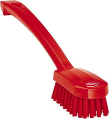 Vikan - 0.8" Bristle Length, Polyester Food Service Brush - 3" Long x 1.6" Wide Head, 10.2" OAL, Ergonomic Handle, Red, Polypropylene Block - Top Tool & Supply