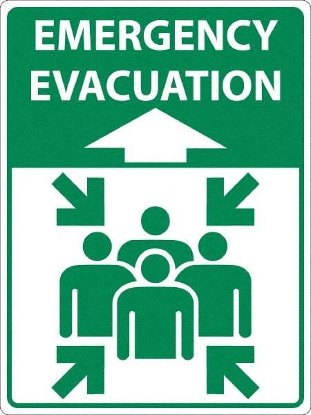 NMC - "Emergency Evacuation", 24" Long x 18" Wide, Sportwalk Safety Sign - Rectangle, 0.005" Thick, Use for Workplace/Safety - Top Tool & Supply