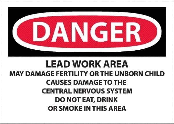 NMC - "Danger - Lead Work Area May Damage Fertility Or The Unborn Child", 10" Long x 14" Wide, Pressure-Sensitive Vinyl Safety Sign - Rectangle, 0.0045" Thick, Use for Hazardous Materials - Top Tool & Supply