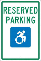 NMC - "Reserved Parking", "Handicap Symbol", 12" Wide x 18" High, Aluminum ADA Signs - 0.063" Thick, Green & Blue on White, Rectangle, Post Mount - Top Tool & Supply