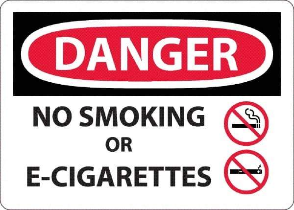 NMC - "Danger - No Smoking or E-Cigarettes", 10" Long x 14" Wide, Aluminum Safety Sign - Rectangle, 0.04" Thick, Use for Smoking Regulations - Top Tool & Supply