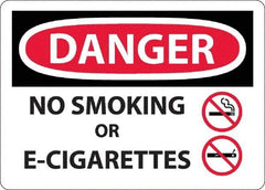 NMC - "Danger - No Smoking or E-Cigarettes", 10" Long x 14" Wide, Aluminum Safety Sign - Rectangle, 0.04" Thick, Use for Smoking Regulations - Top Tool & Supply