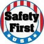 NMC - Safety First USA, Hard Hat Label - Round, Red, White, Blue & Black on White, 0.004" Thick, Indoor or Outdoor, Adhesive Backed, For Accident Prevention - Top Tool & Supply