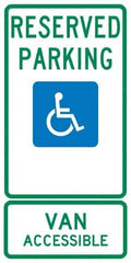 NMC - "Reserved Parking Van Accessible", "Handicap Symbol", 12" Wide x 24" High, Aluminum ADA Signs - 0.04" Thick, Green & Blue on White, Rectangle, Post Mount - Top Tool & Supply