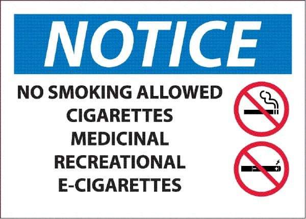 NMC - "No Smoking Allowed, Cigarettes, Medicinal,Recreational,E-Cigs", 10" Long x 14" Wide, Pressure-Sensitive Vinyl Safety Sign - Rectangle, 0.045" Thick, Use for Smoking Regulations - Top Tool & Supply