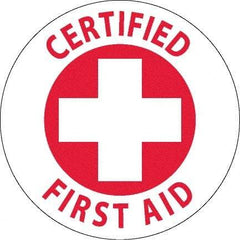 NMC - Certified First Aid, Hard Hat Label - Red on White, 0.045" Thick, For Accident Prevention - Top Tool & Supply