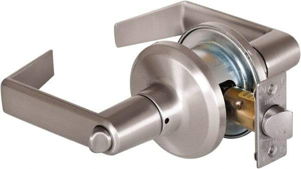 Stanley - Grade 2 Privacy Lever Lockset - 2-3/8 & 2-3/4" Back Set, Keyless Cylinder, Brass Alloy, Satin Nickel Finish - Top Tool & Supply