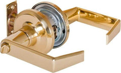 Stanley - Grade 2 Privacy Lever Lockset - 2-3/8 & 2-3/4" Back Set, Keyless Cylinder, Brass Alloy, Bright Brass Finish - Top Tool & Supply