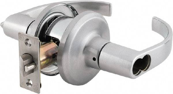 Stanley - Grade 2 Classroom Lever Lockset - 2-3/8 & 2-3/4" Back Set, Brass Alloy, Satin Chrome Finish - Top Tool & Supply